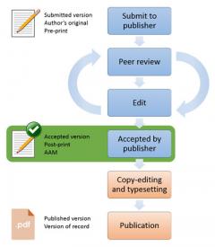 Diagram shows the date of acceptance as following the process of peer-review and edit, but prior to copy-editing and typesetting