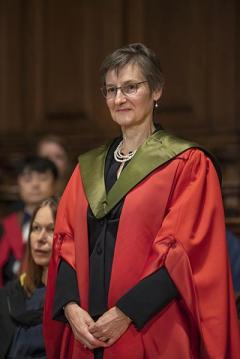 Photo of Professor Dame Muffy Calder wearing graduation gown