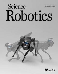 Cover of the December 2020 issue of Science Robotics, featuring a photo of the MELA robot.